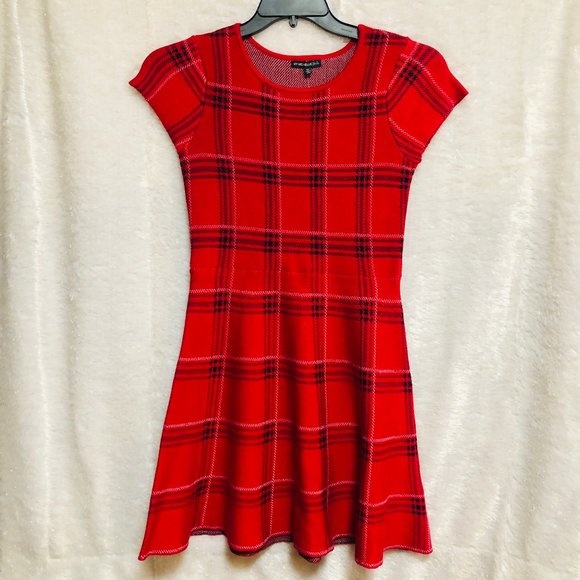 red and black plaid sweater dress